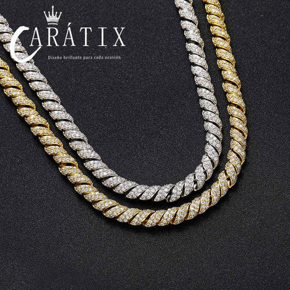 CARÁTIX 8mm Twist Link Chain Necklace – 3A+ CZ Iced Out Hip Hop Bling Jewelry for Men & Women | Unisex Rapper Gift