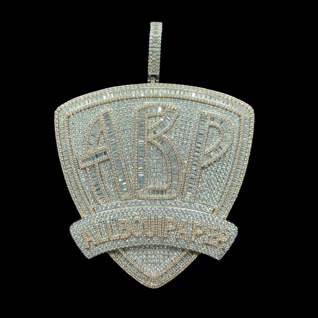 ABP All About Paper Iced Out Letter Diamond Pendant Necklace – Custom Hip Hop Jewelry for Men