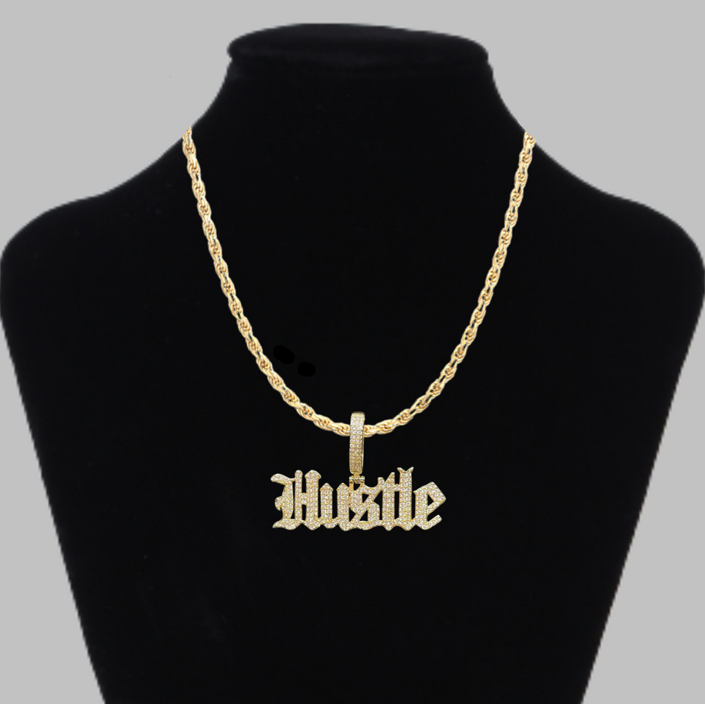 Hustle Iced Out Letter Diamond Pendant Necklace