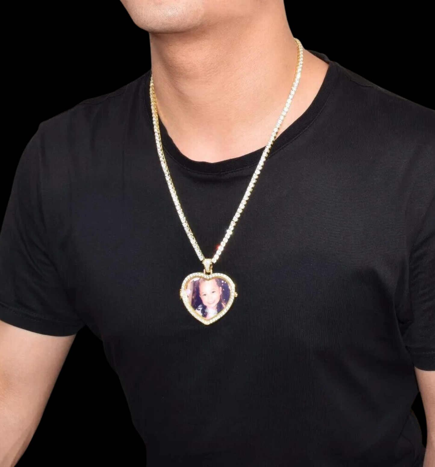 Openable Heart Tennis Custom Photo Pendant Necklace – Iced Out Hip Hop Jewelry