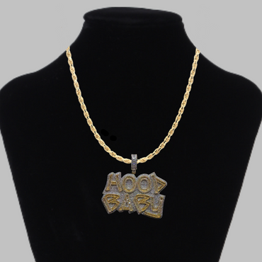 Hood Baby Duo Color Iced Out Letter Diamond Pendant Necklace – Custom Hip Hop Jewelry for Men & Women