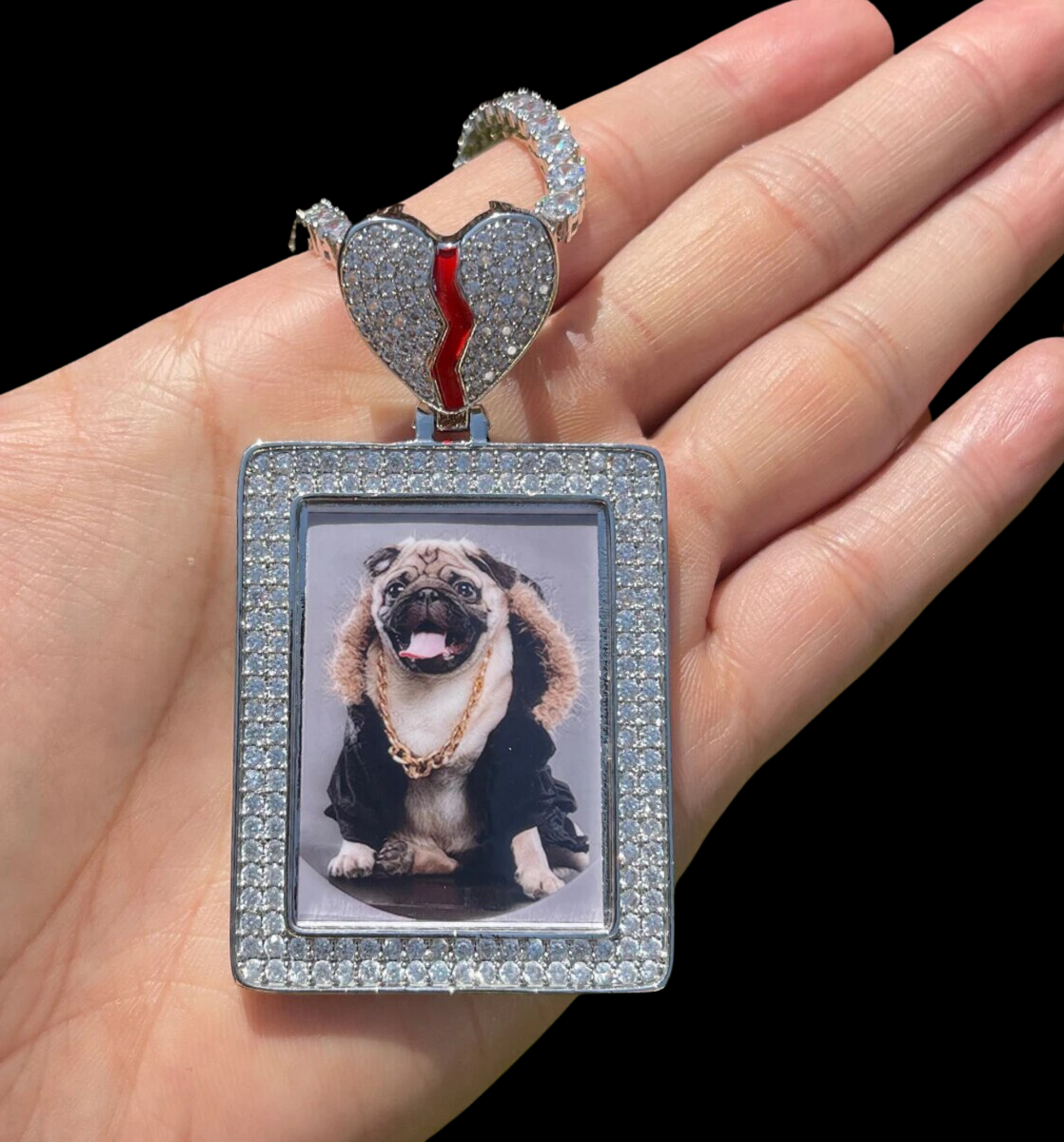 Rectangle Broken Heart Custom Photo Picture Pendant Necklace 