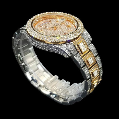 Day Date Roman Numerals VVS Iced Out Diamond Watch – Luxury Hip Hop Style