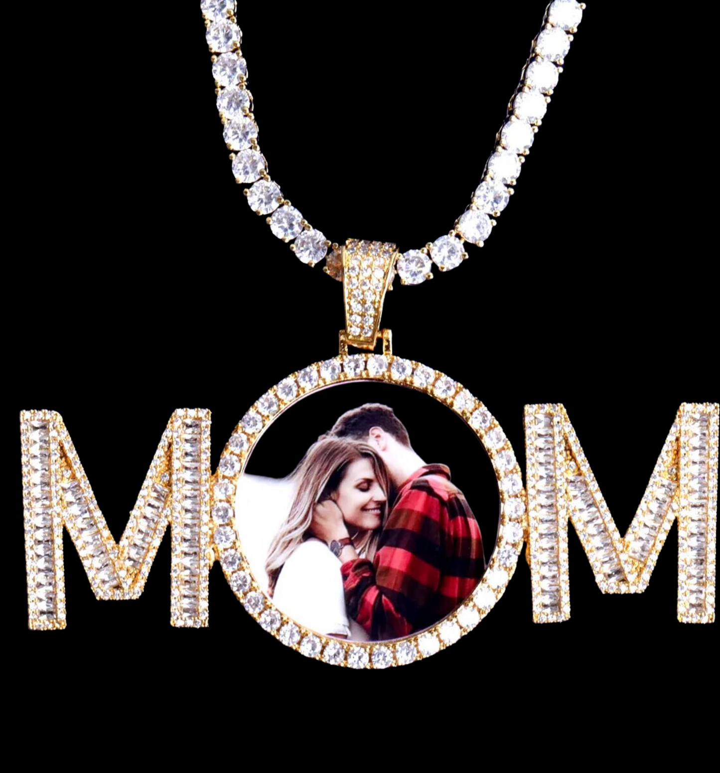 Mom Letters Custom Photo Pendant Necklace – Personalized Iced Out Picture Jewelry Gift for Women