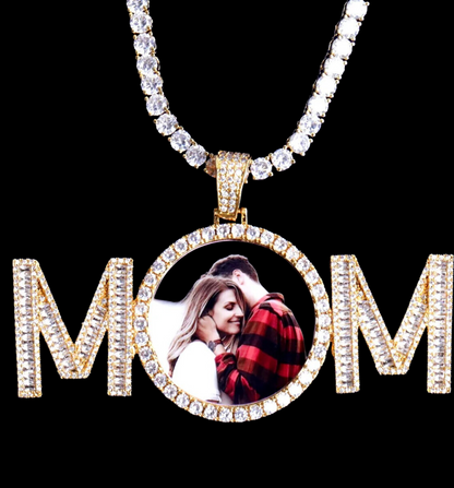 Mom Letters Custom Photo Pendant Necklace – Personalized Iced Out Picture Jewelry Gift for Women