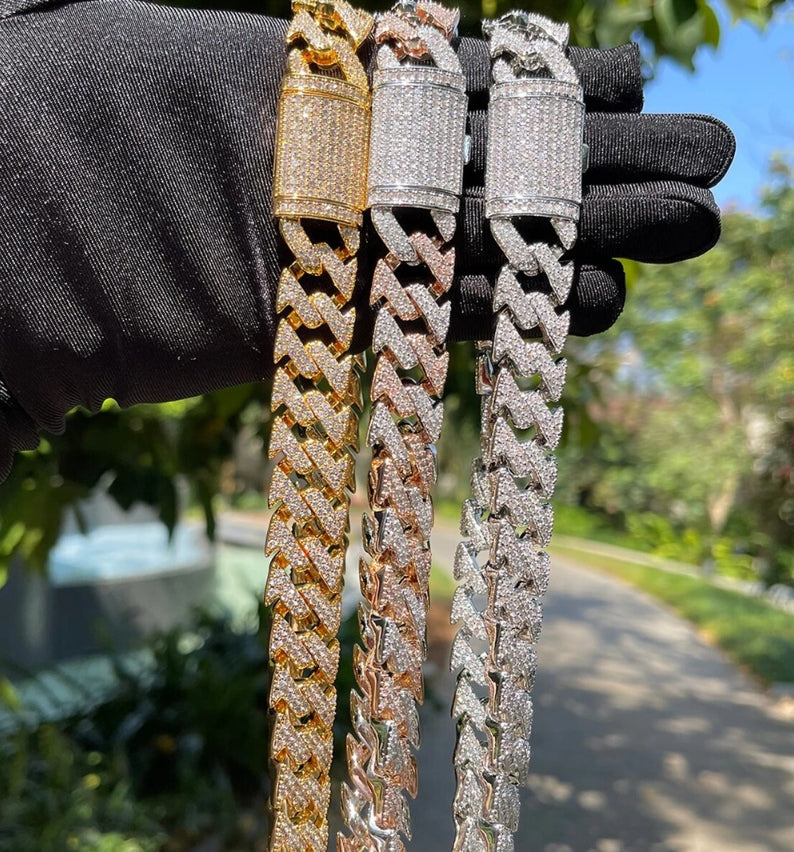 15MM Lightning Link Iced Out Diamond Necklace Chain – Luxury Hip Hop Jewelry for Men & Women