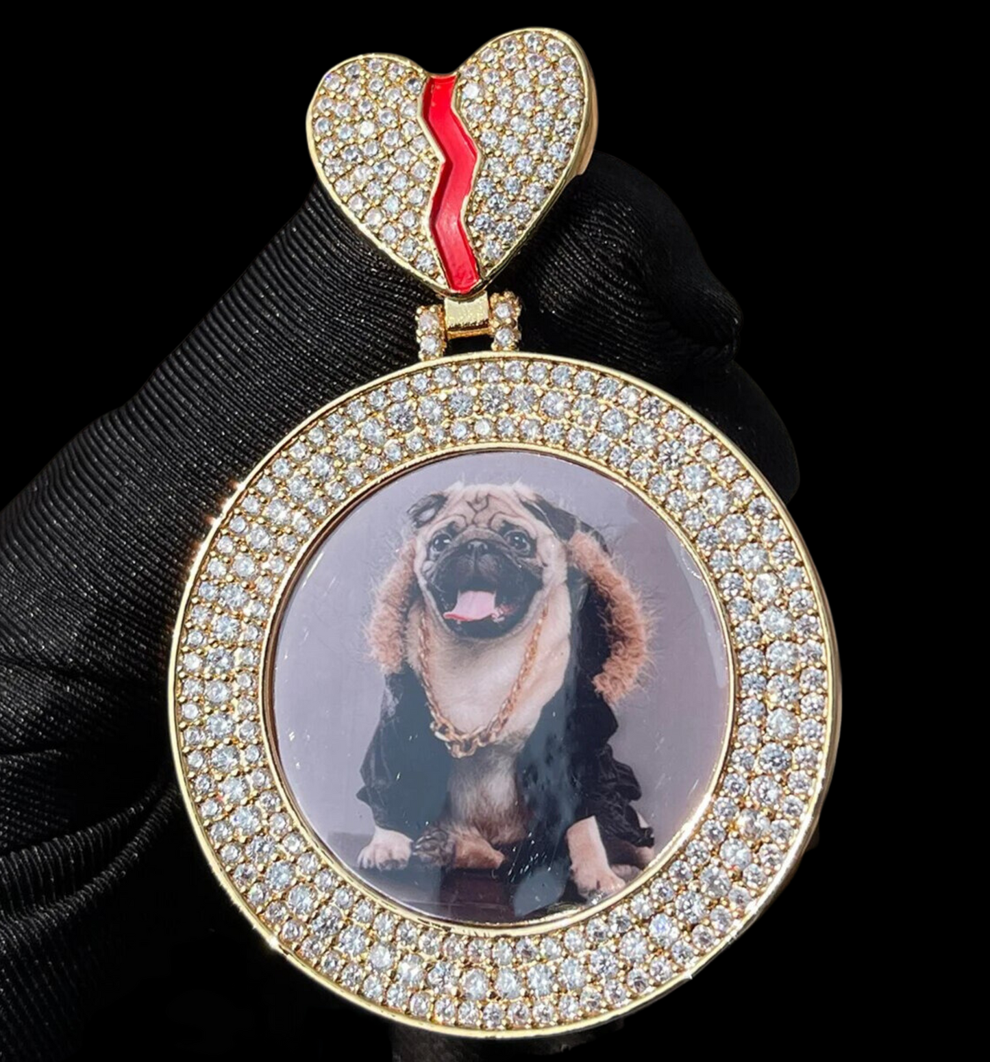 Triple Tennis Broken Heart Custom Photo Pendant Necklace – Iced Out Hip Hop Jewelry