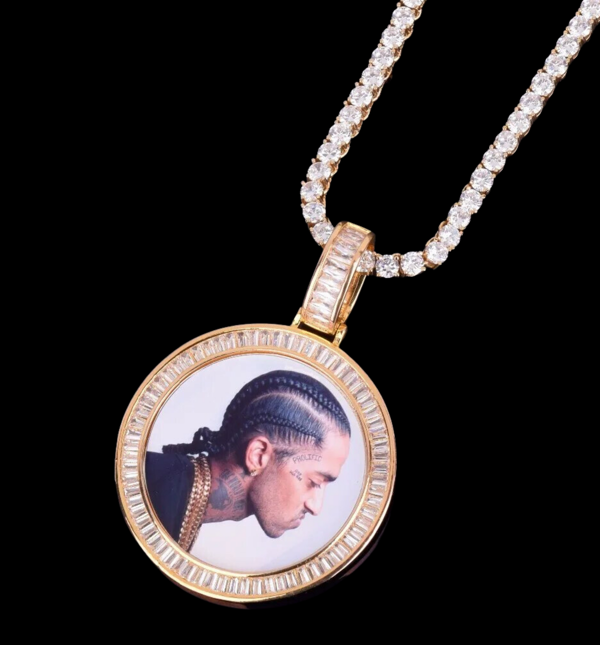 Rounded Baguettes Custom Photo Picture Pendant Necklace 