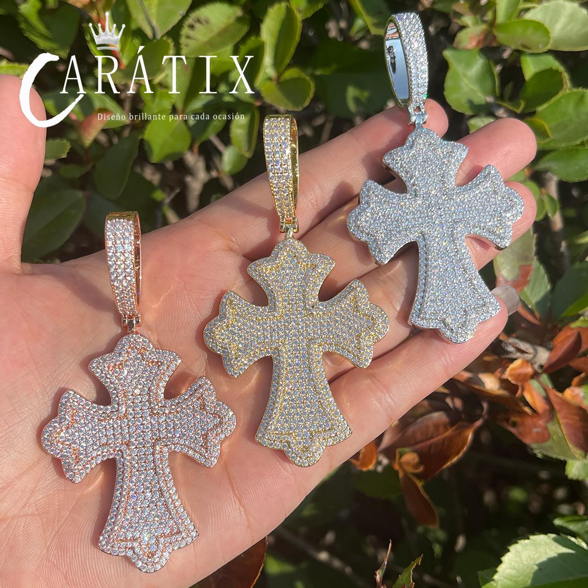 CARÁTIX Bubble Letter Iced Out Cross Pendant Necklace – CZ Hip Hop Jewelry for Men & Women