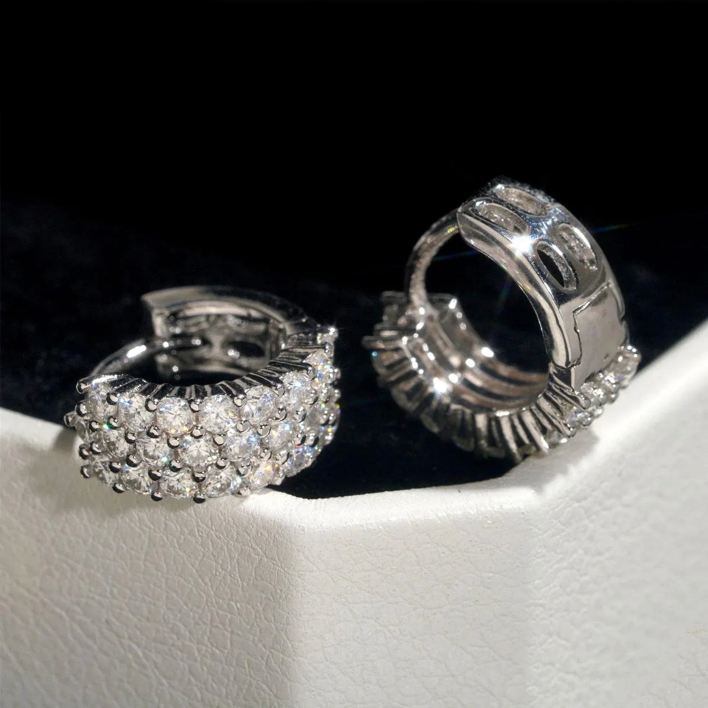 S925 Silver Round Moissanite Hoop Stud Earrings Hip Hop Style - CaratixJewelry