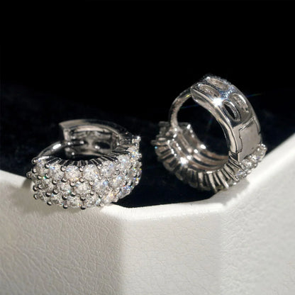 S925 Silver Round Moissanite Hoop Stud Earrings Hip Hop Style - CaratixJewelry
