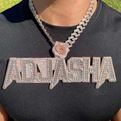 Rising Rose Edition Iced Out Personalized Custom Name Necklace Pendant with Rose Flower Bail - Luxury Jewelry