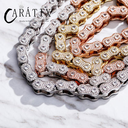 CARÁTIX Motorcycle Link Chain | 3A+ CZ Iced Out Hip Hop Biker Necklace for Men