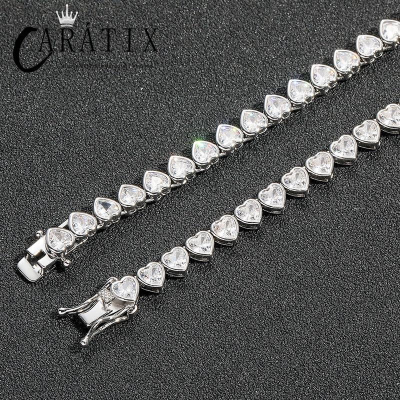 CARÁTIX - Hip Hop Bing Iced Out Heart Shape CZ Stone Tennis Link Chain Chokers Necklaces for Men Women Unisex Lovers Rapper Jewelry Gift Valentine's Day Gift for Men & Girls & Boys Mothers' Day Gift #Springtok