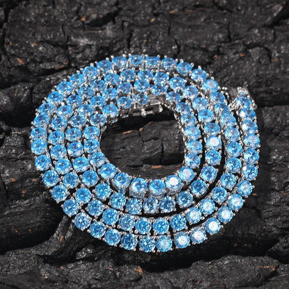 CARÁTIX - 4mm wide Pink/Blue Zircon Tennis Chokers Necklaces for Women Men Bling Iced Out 1 Row CZ Stone Link Chain Hip Hop Rapper Jewelry Valentine's Day Gift for Men & Girls & Boys Mothers' Day Gift #Springtok