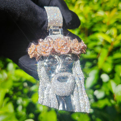 Hip Hop Jesus Rose Pendant Necklace | Iced Out Zircon Street Style Jewelry for Men