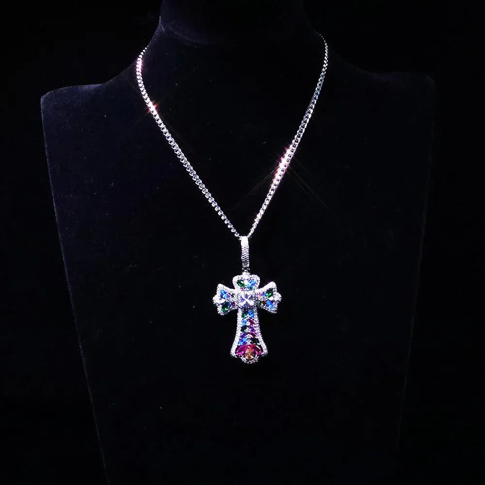 Colored Zircon Cross Pendant Necklace – Custom Hip Hop Jewelry - CaratixJewelry