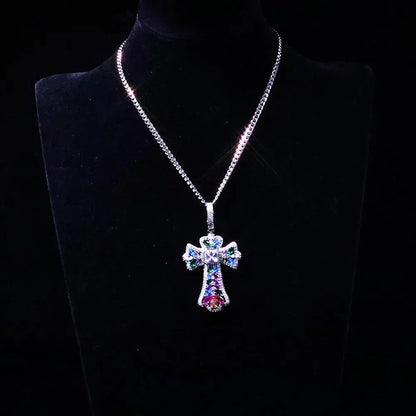 Colored Zircon Cross Pendant Necklace – Custom Hip Hop Jewelry - CaratixJewelry