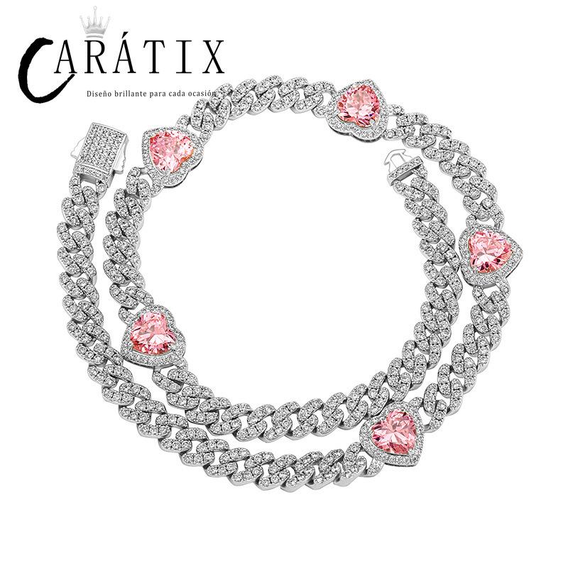 CARÁTIX Heart Cuban Link Chain Necklace – Claw Setting Zircon Iced Out Hip Hop Bling Jewelry for Men | Rapper Gift
