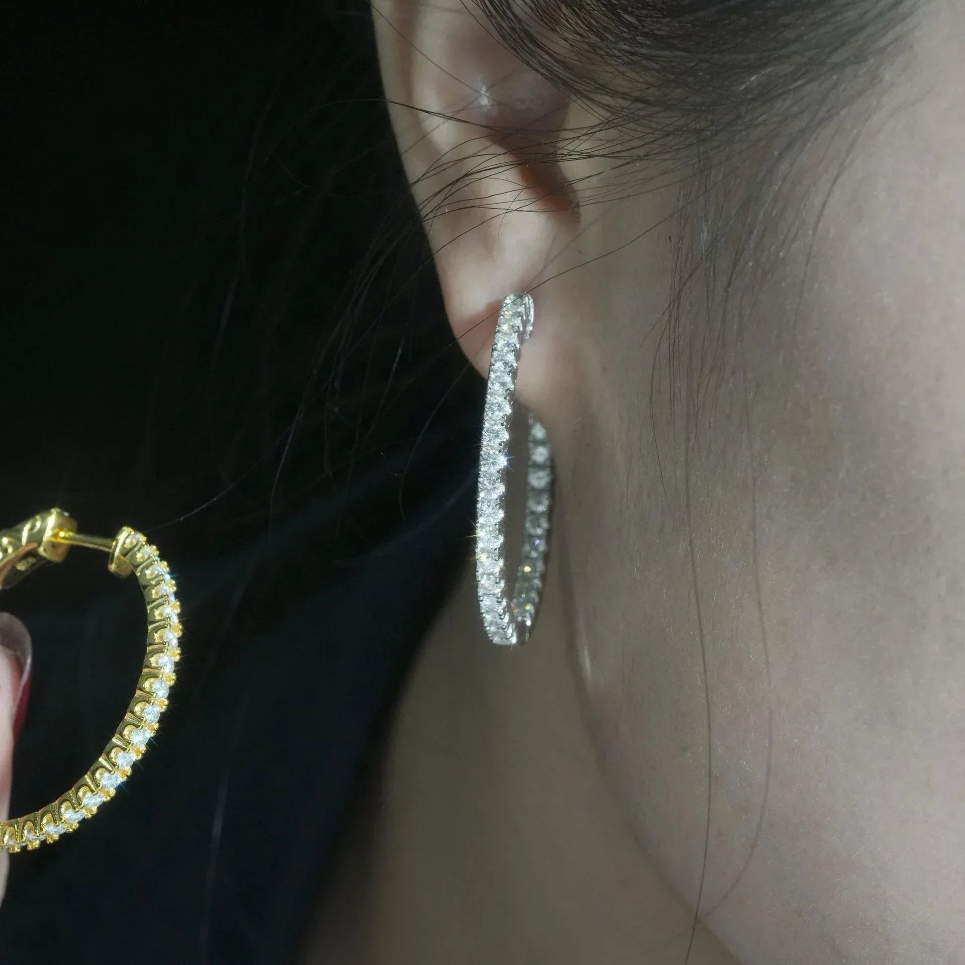 S925 Silver Round Micro Pave Moissanite Hoop Earrings - CaratixJewelry