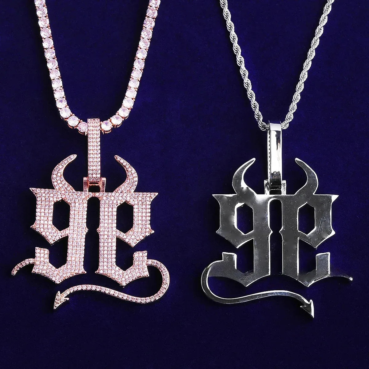 Iced Out "99" Back-to-Back Devil Pendant | Men's Real Copper CZ Necklace - CaratixJewelry