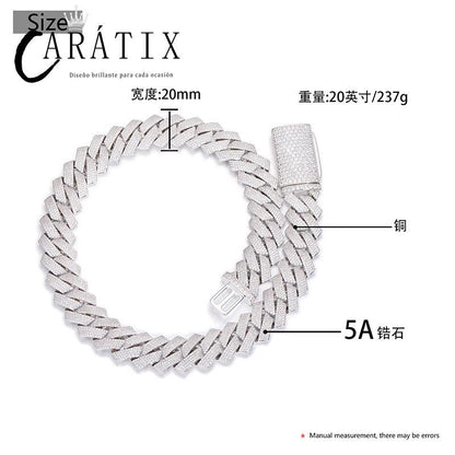 CARÁTIX 20mm 4-Row Rhombus Cuban Chain | CZ Iced Out Miami Link Hip Hop Necklace for Men