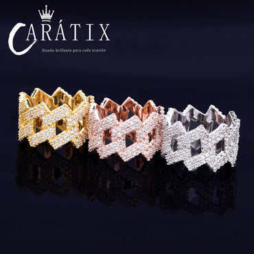 Caratix-Hip Hop Rhombus Cuban Ring Real Electroplating Fashion Personality Hipster Solid Men's Ring High Quality Hip Hop Ring