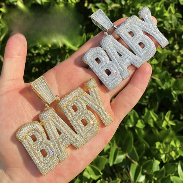 Iced Out "BABY" Letter Pendant | Unisex Real Copper CZ Necklace - CaratixJewelry