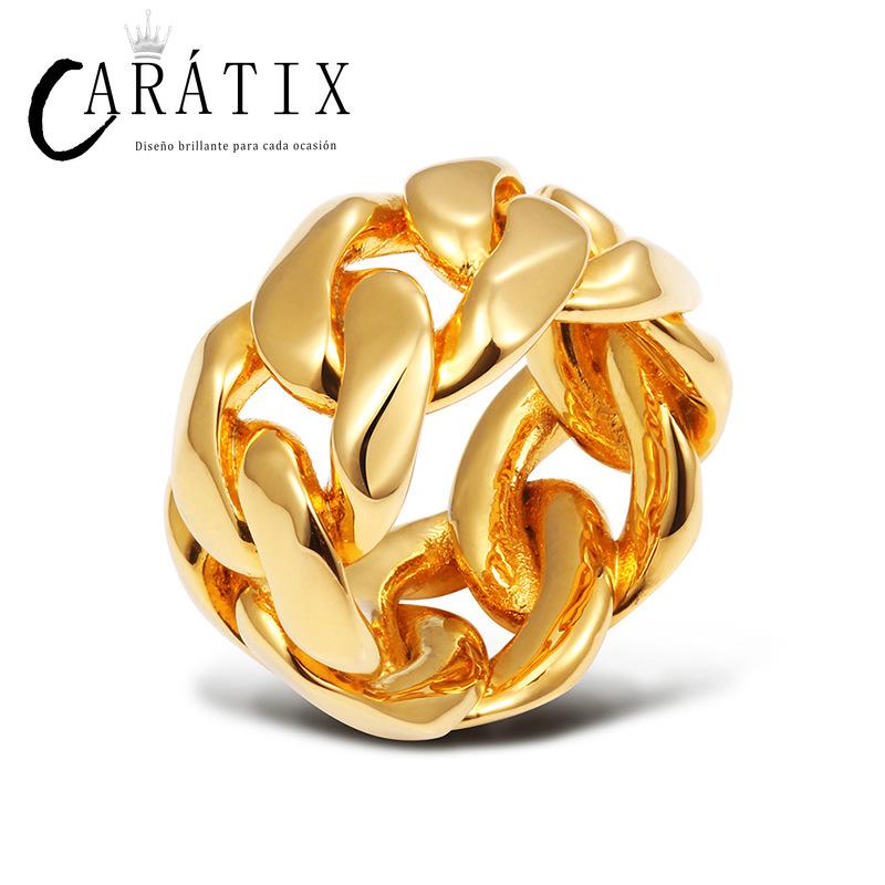 Caratix - Hip Hop Personality Glossy Chain Ring Trend Men's Cuban Ring High Quality Hip Hop Ring