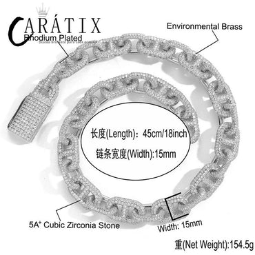 CARÁTIX Pig Nose Link Chain | 5A+ CZ Iced Out Hip Hop Necklace for Men (7"-24")