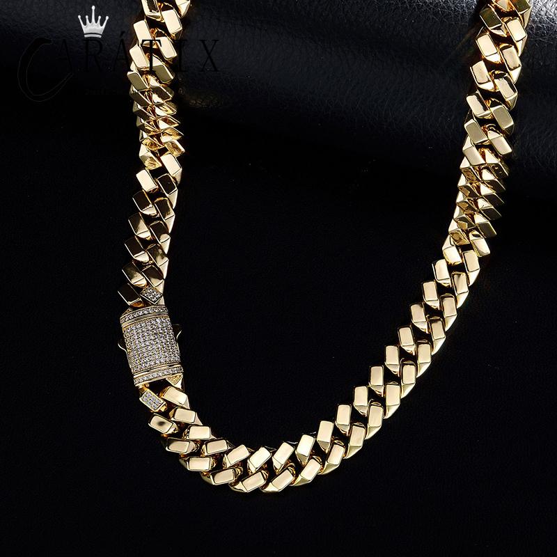 CARÁTIX 12mm Iced Out Cuban Link Chain Necklace – Hip Hop Bling Jewelry for Men | Gold Rhombus Miami Chain Gift