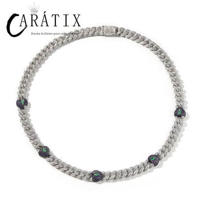 CARÁTIX 9mm Broken Heart Cuban Link Chain Necklace – 5A+ CZ Iced Out Hip Hop Bling Jewelry for Men | Rapper Gift