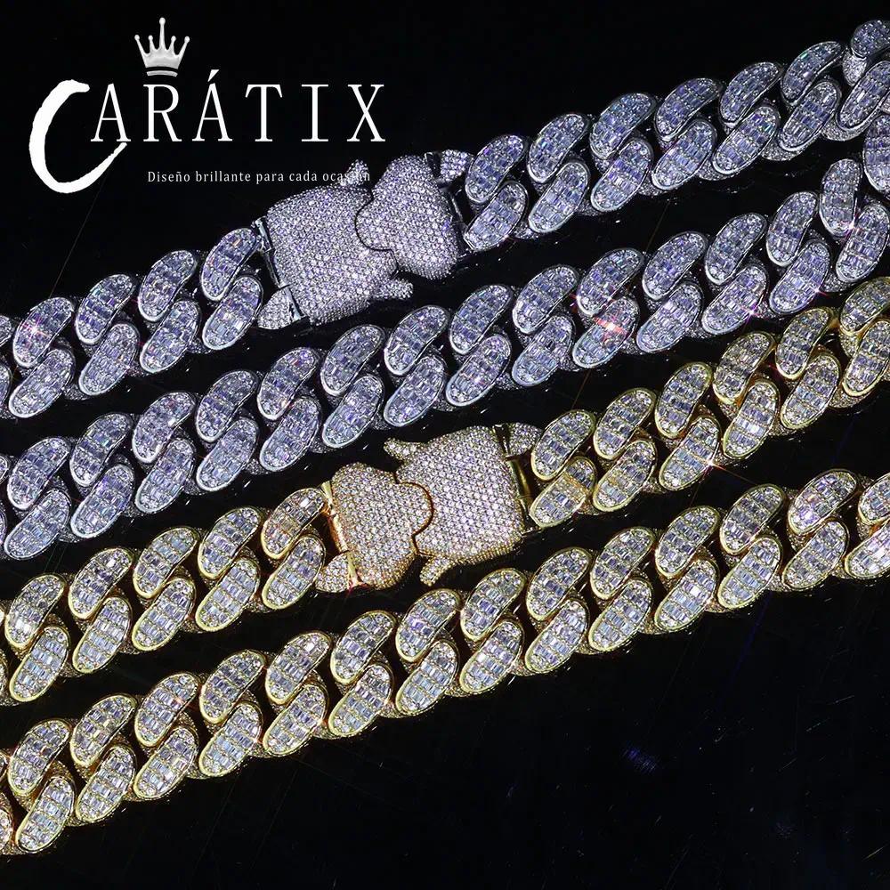 CARÁTIX 18mm Cuban Link Chain Necklace – Micro Pave Rectangular CZ Iced Out Hip Hop Jewelry for Men | Spring Buckle Design