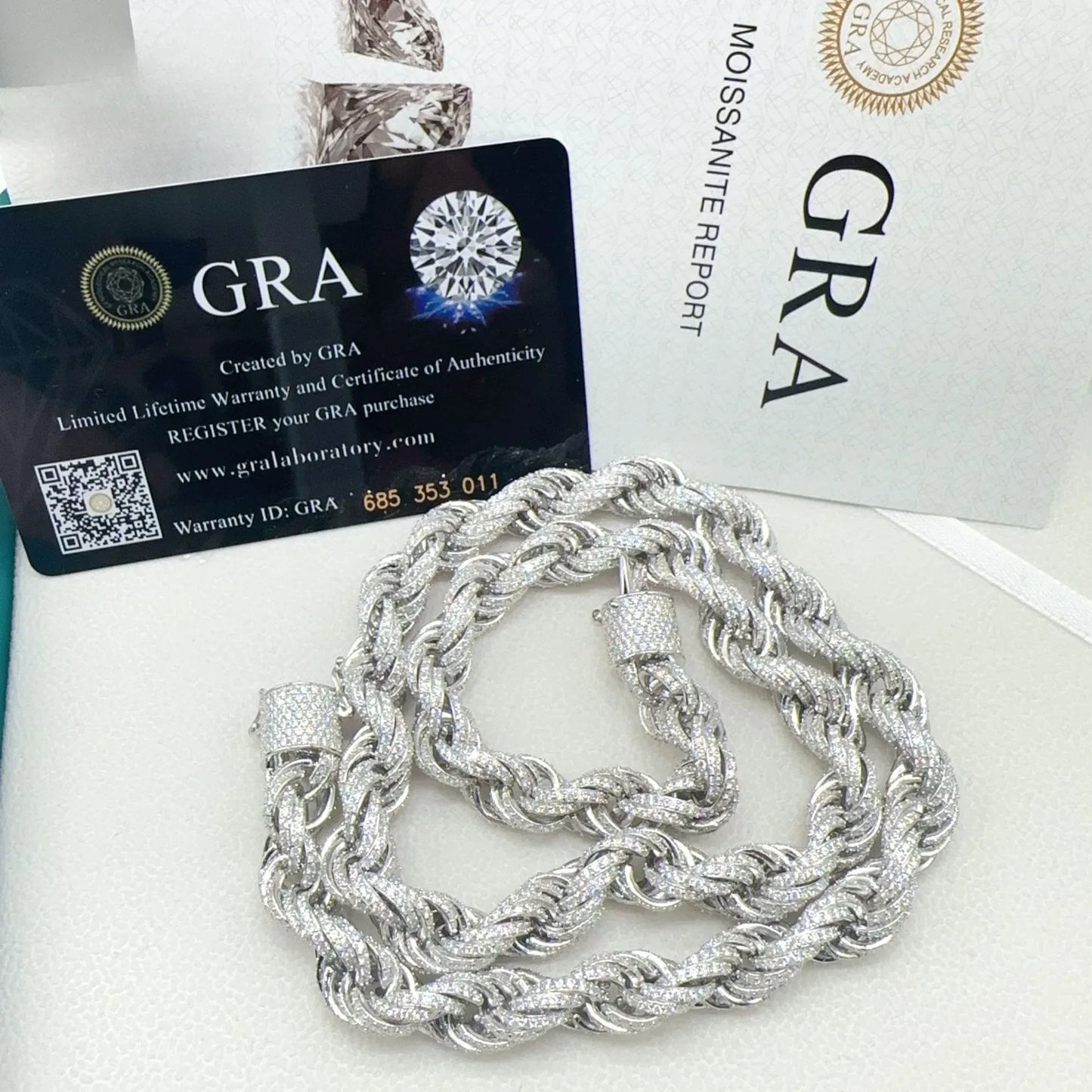 10mm Moissanite Rope Chain Necklace | S925 Silver Hip Hop Jewelry - CaratixJewelry