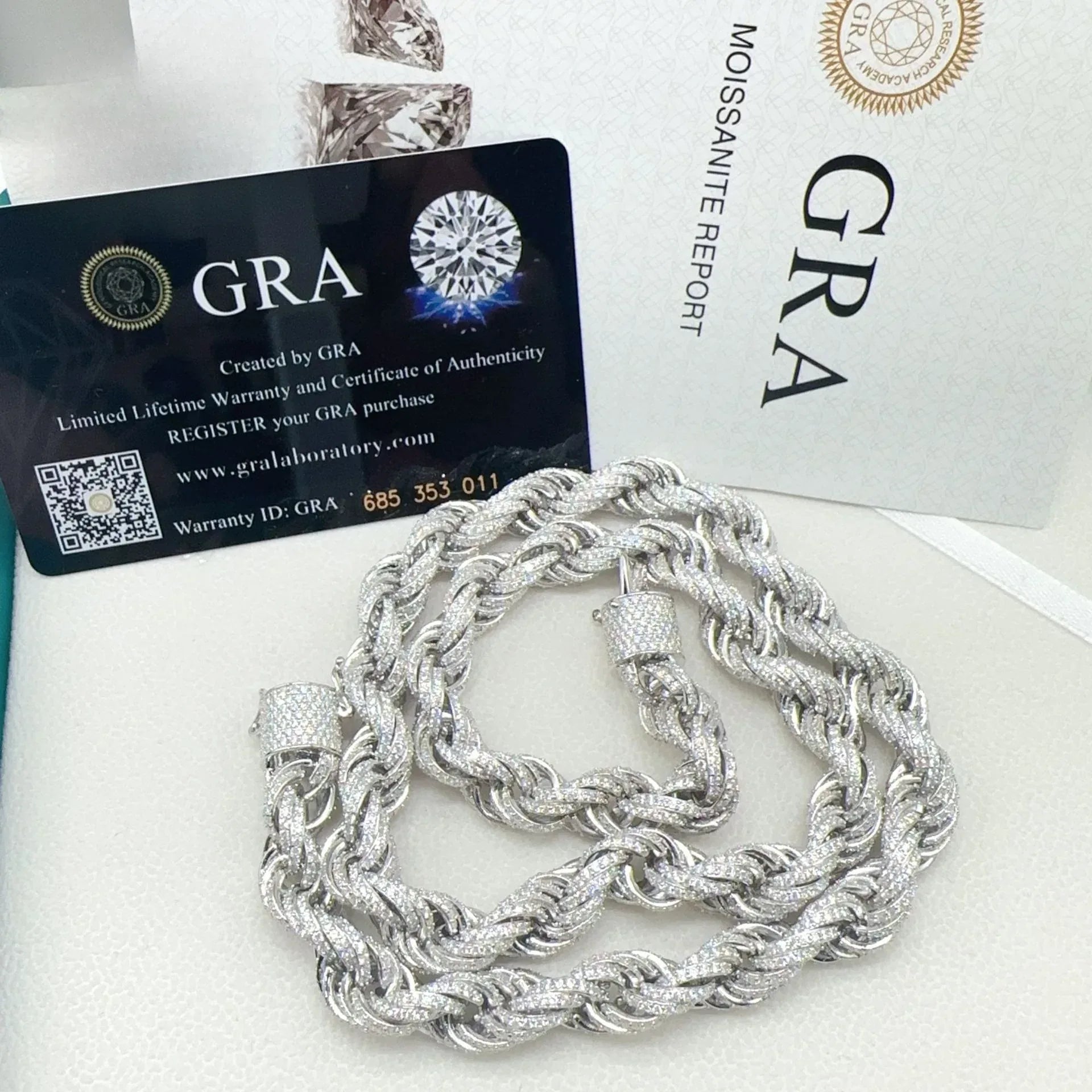 10mm Moissanite Rope Chain Necklace | S925 Silver Hip Hop Jewelry - CaratixJewelry