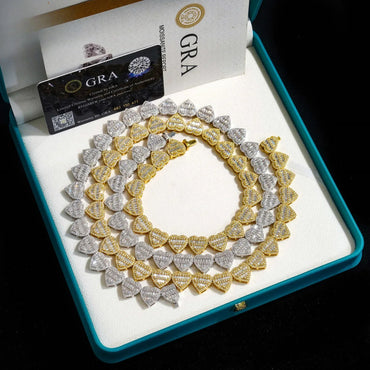 13mm Heart Moissanite Cuban Link Bracelet/Necklace – D Color Stones, S925 Sterling Silver Iced-Out Hip Hop Men’s Jewelry - CaratixJewelry