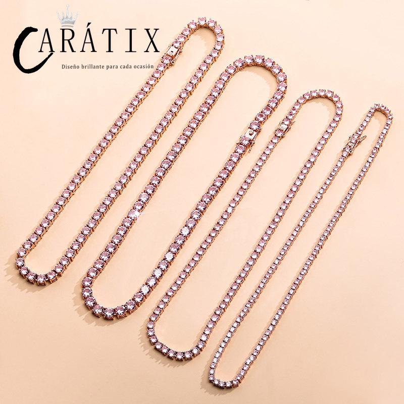CARÁTIX Pink & Blue CZ Tennis Chain | 3–6mm Iced Out Hip Hop Necklace for Men & Women