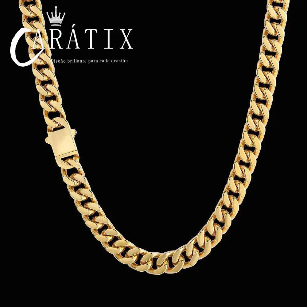 CARÁTIX - 8/10/12/14MM Men's Stainless Steel Chain 4-Sided Cut Hip-Hop Cool Style Jewelry Solid Color Golden Miami Cuban Necklace Valentine's Day Gift for Men & Girls & Boys Mothers' Day Gift #Springtok