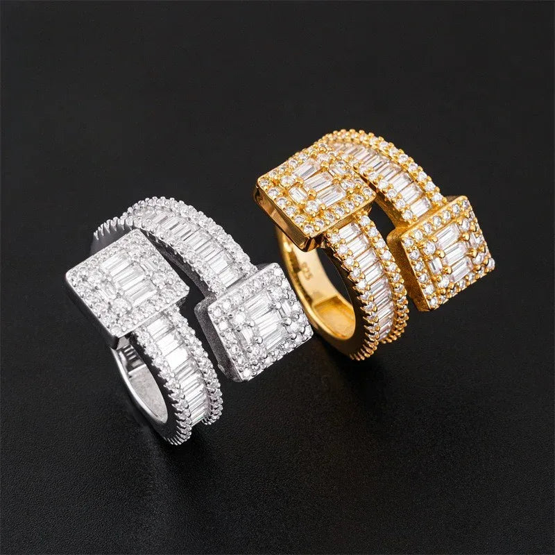 D-Color Step-Cut Moissanite Ring | S925 Silver Unisex Full Iced Out Hip Hop Jewelry - CaratixJewelry