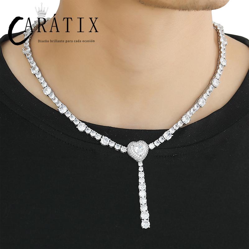 CARÁTIX Heart Tennis Chain | 5A+ CZ Iced Out Hip Hop Choker Necklace for Men & Women