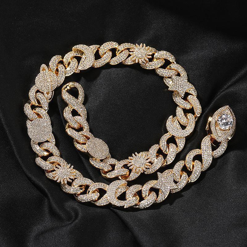 CARÁTIX Sun Star Eye Flower Cuban Link Chain Necklace – 5A+ CZ Iced Out Hip Hop Bling Jewelry for Men | Gold & Silver Rapper Gift - CaratixJewelry