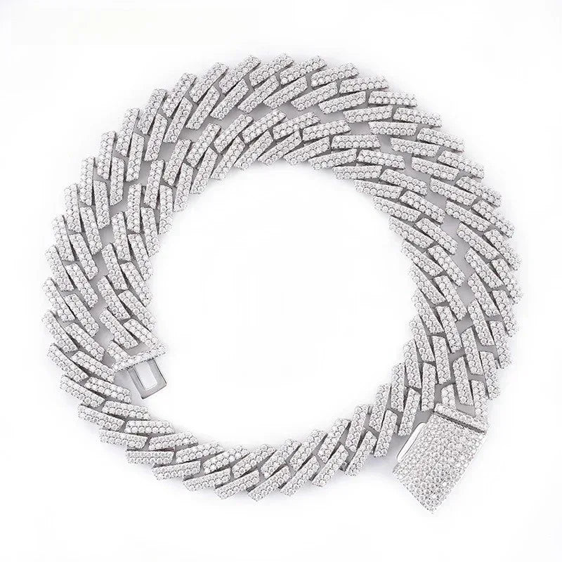 13.5mm Moissanite Double-Row Cuban Link | 925 Silver Iced Out Jewelry - CaratixJewelry