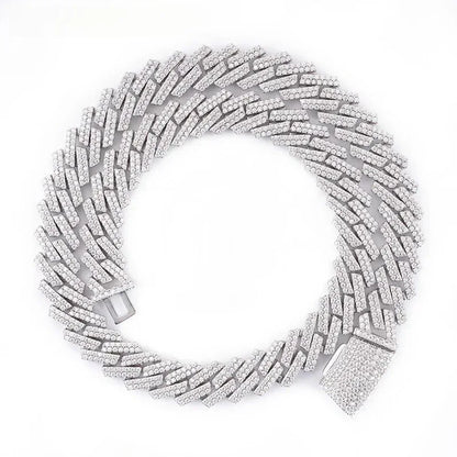 13.5mm Moissanite Double-Row Cuban Link | 925 Silver Iced Out Jewelry - CaratixJewelry