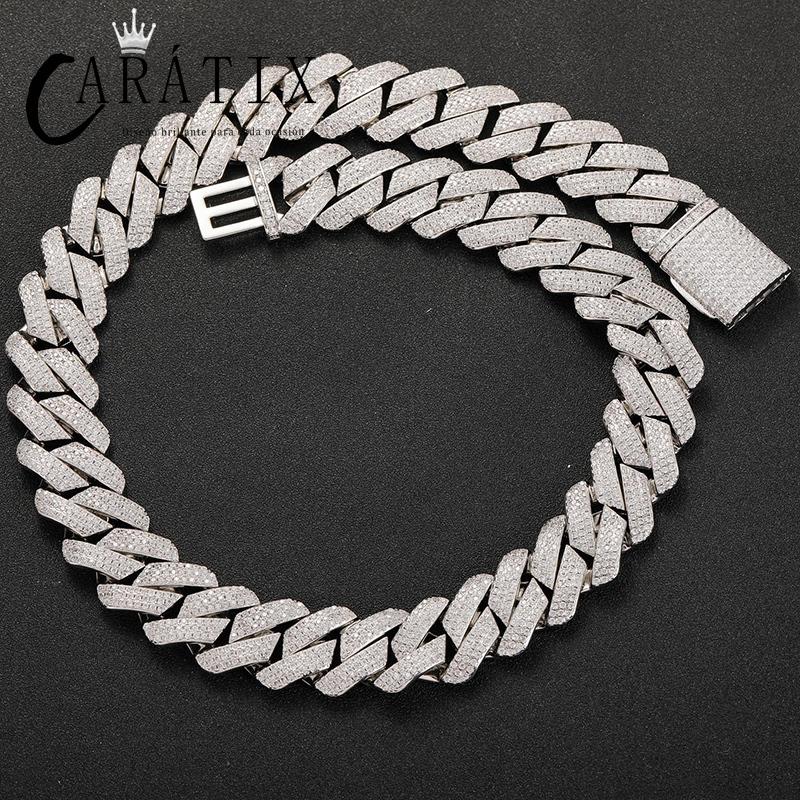 CARÁTIX 20mm Iced Out Cuban Link Chain Necklace – 3 Row CZ Heavy Rhombus Hip Hop Bling Jewelry for Men | Rapper Gift