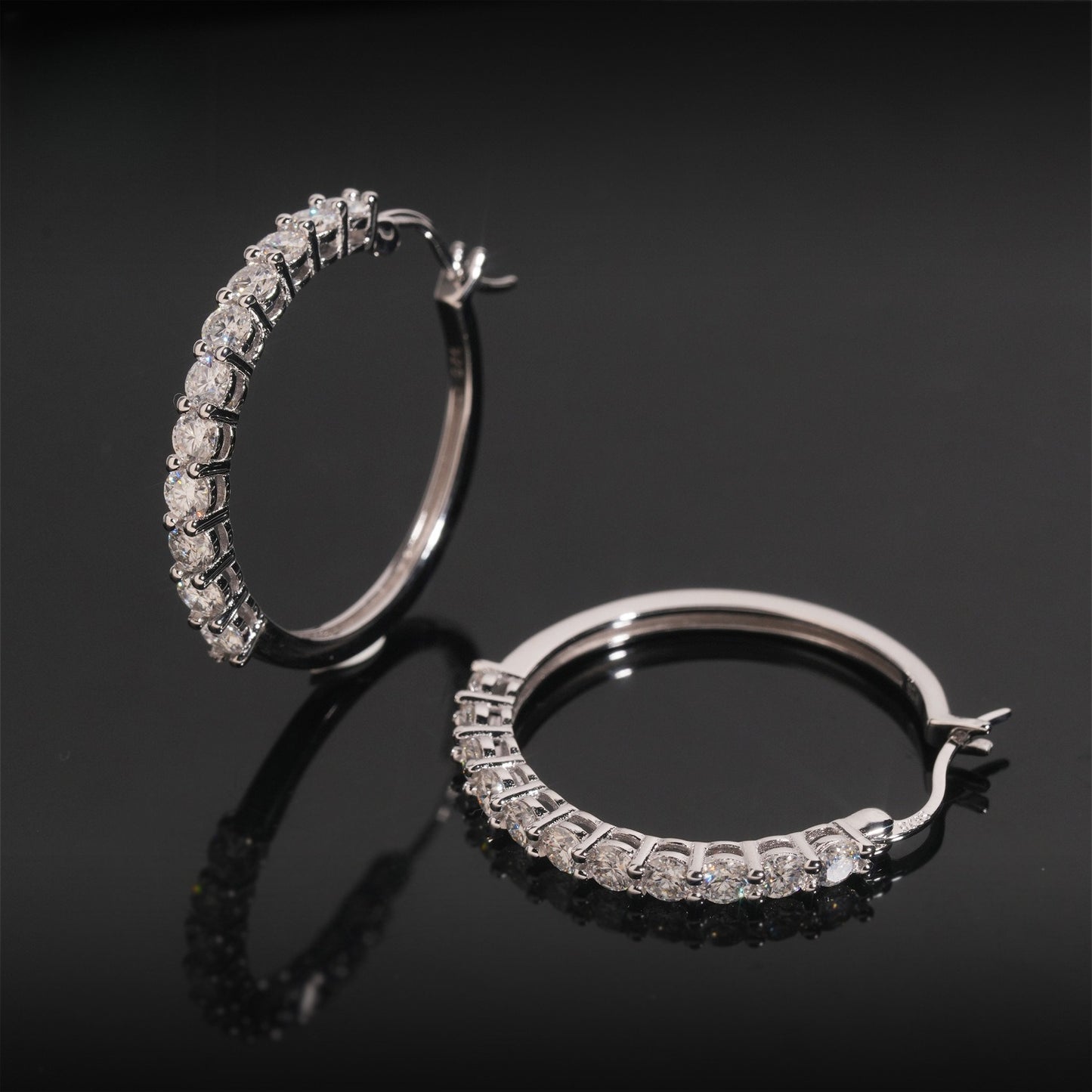 S925 Sterling Silver Moissanite Hoop Earrings | D VVS1 Pave Set Hoops | Caratix