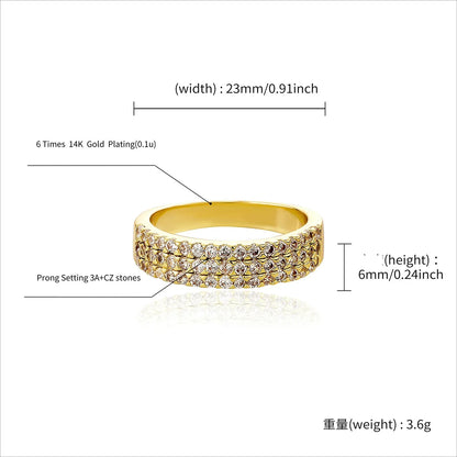 Triple Row Iced Out Ring | 3-Row Micro-Pave Zirconia Band | Caratix