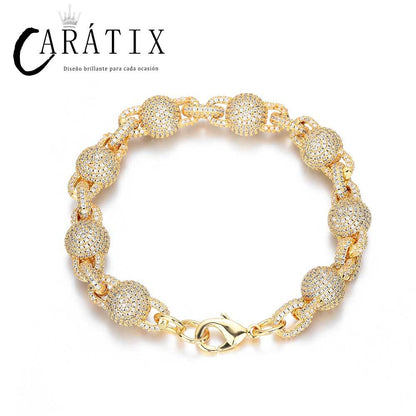 CARÁTIX 10.5MM Miami Cuban Chain Necklace – Round Ball Bead Choker with Micro Pave CZ, Hip Hop Jewelry for Men & Women Gift