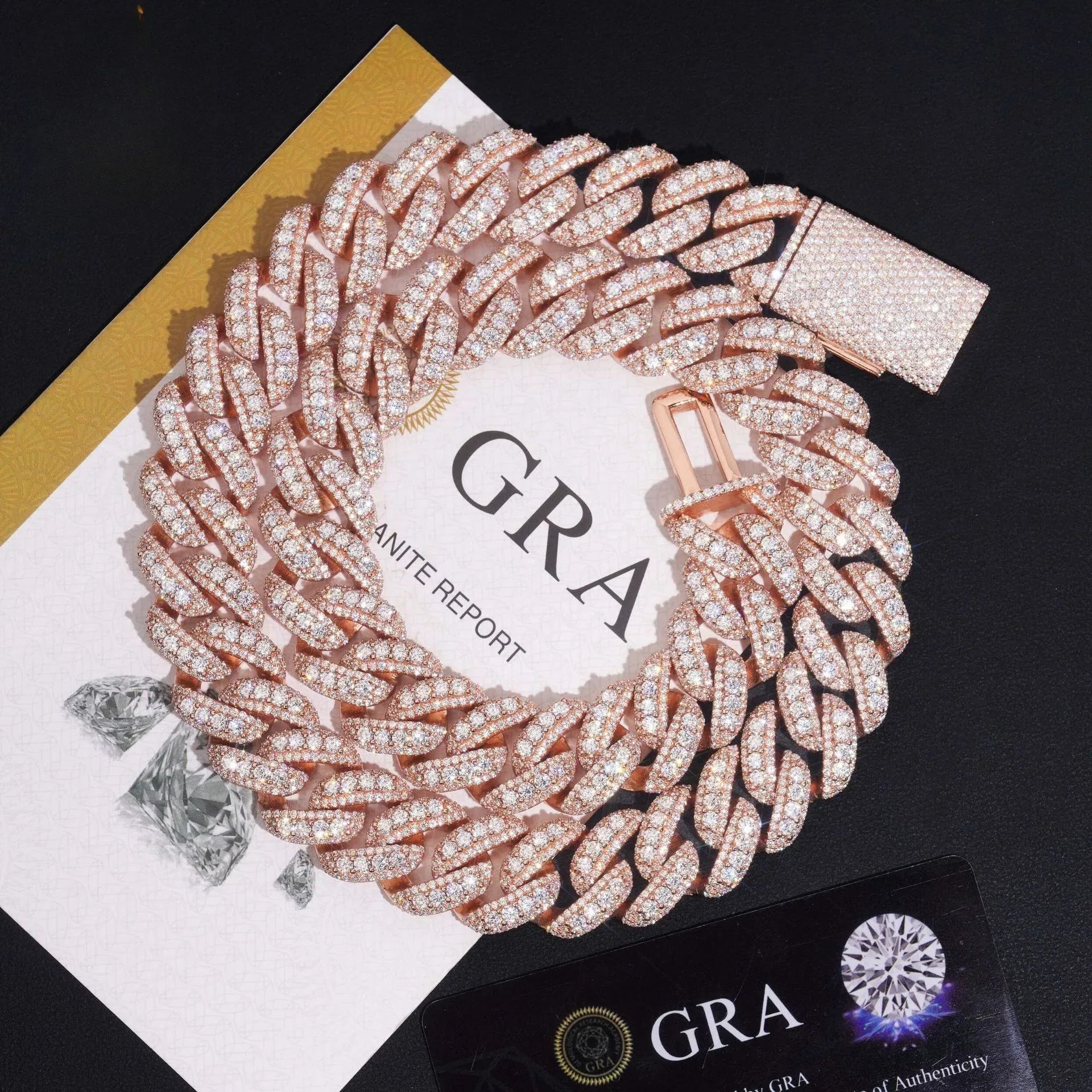 18mm Rose Gold Crescent Cuban Link Chain – Iced-Out Moissanite Hip Hop Men’s Necklace in 925 Sterling Silver - CaratixJewelry