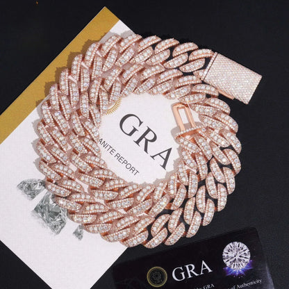 18mm Rose Gold Crescent Cuban Link Chain – Iced-Out Moissanite Hip Hop Men’s Necklace in 925 Sterling Silver - CaratixJewelry