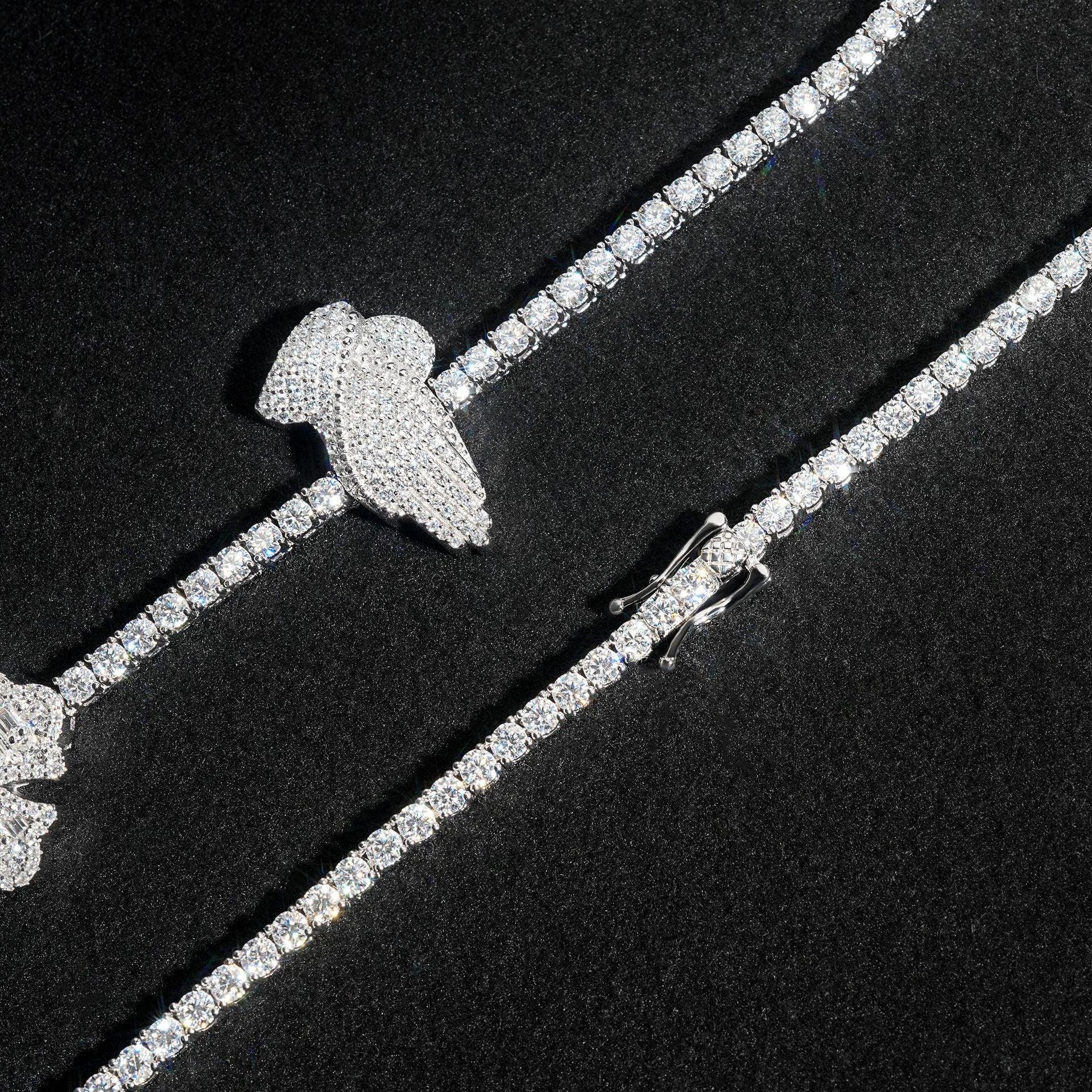 3mm Moissanite Tennis Chain with Cross & Praying Hands Pendant – S925 Sterling Silver Hip Hop Streetwear Necklace - CaratixJewelry